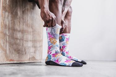 Nobull Crew Tropical Men's Socks White | Australia (BG6743)